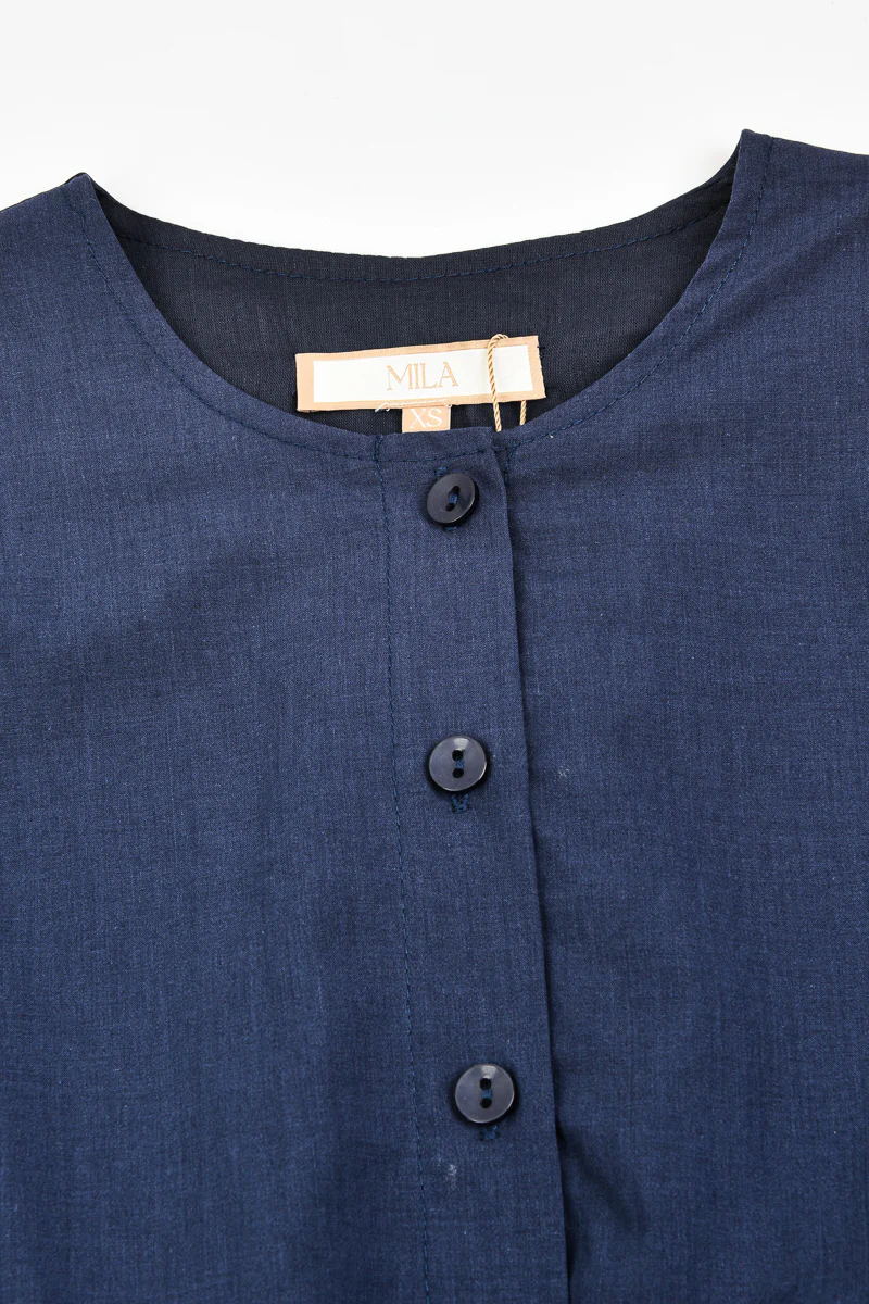 שמלה עם גומי וקשירה במותן NAVY - Image 3