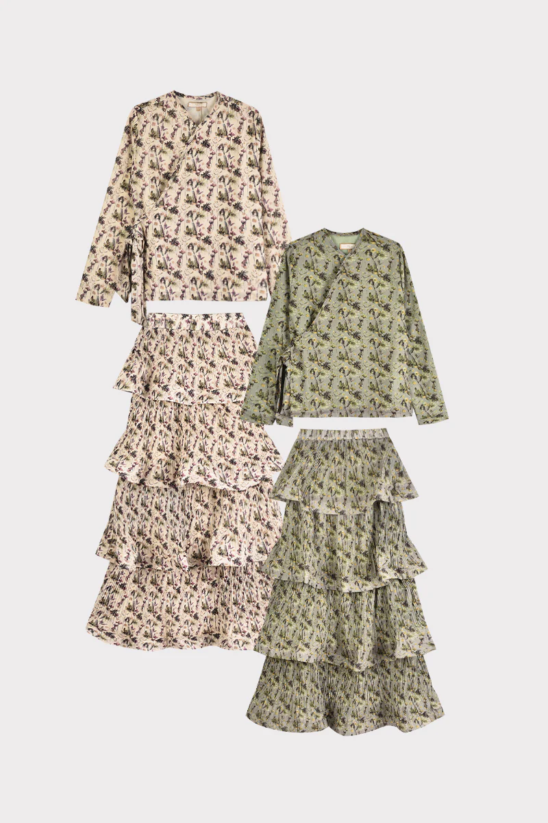 סט חצאית קומות וטופ מעטפת BEIGE - Image 13