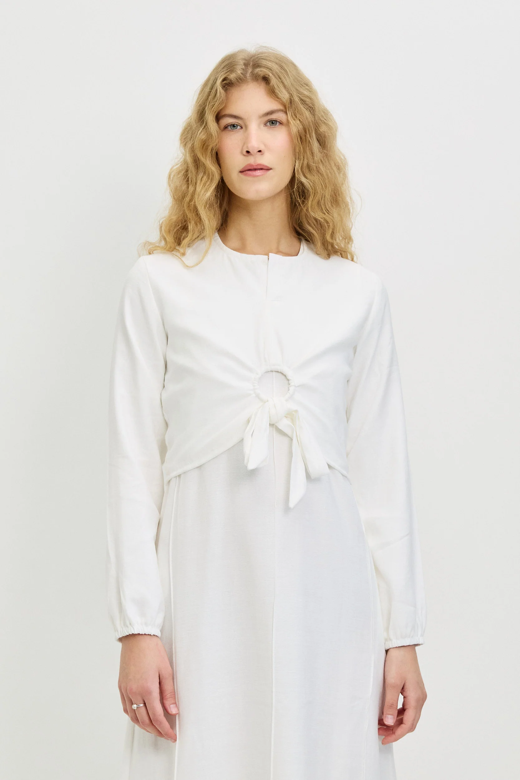 חולצת פשתן עם טבעת קשירה WHITE