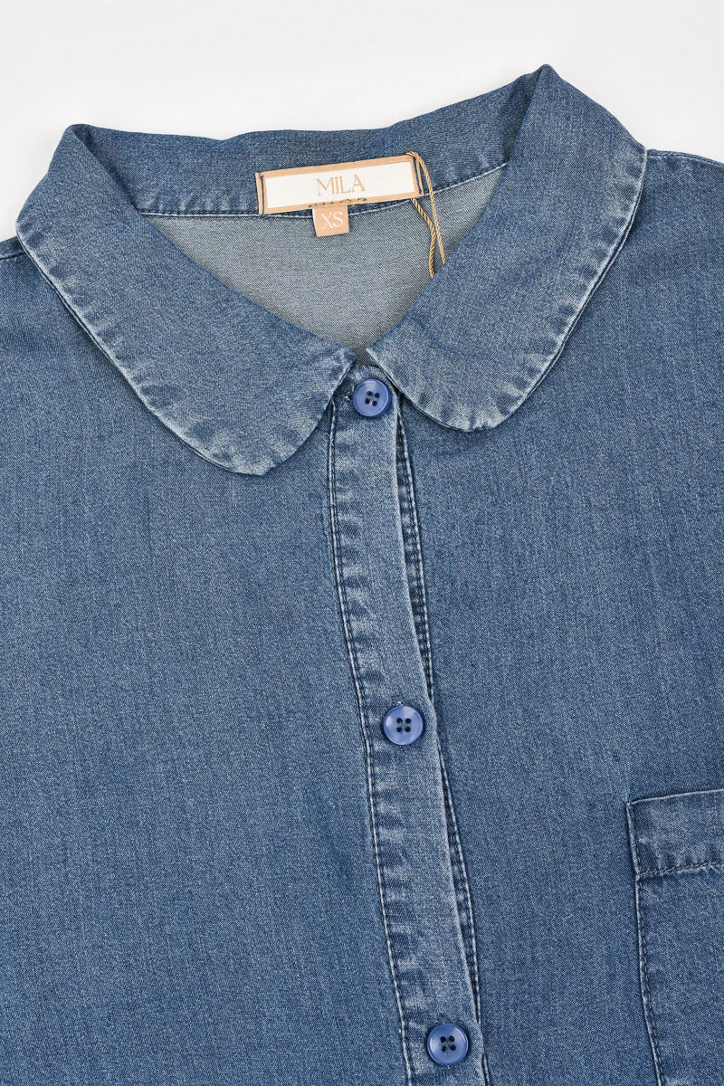 חולצה מכופתרת טנסל גינס DARK DENIM - Image 7