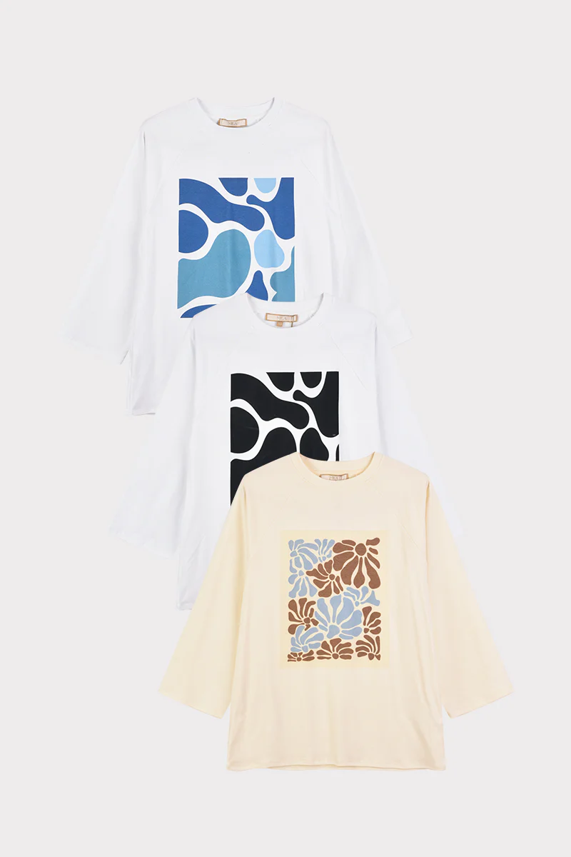 חולצת אוברסייז עם פרינט PRINT BLUE - Image 2