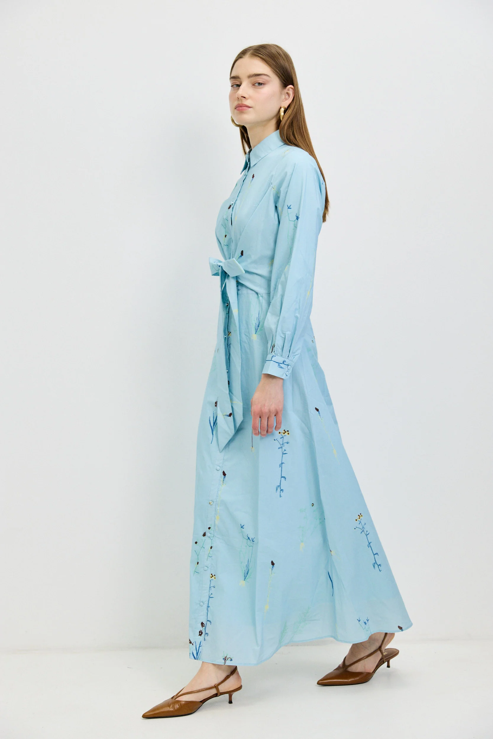 שמלת פרינט קשירה במותן LIGHT BLUE - Image 3
