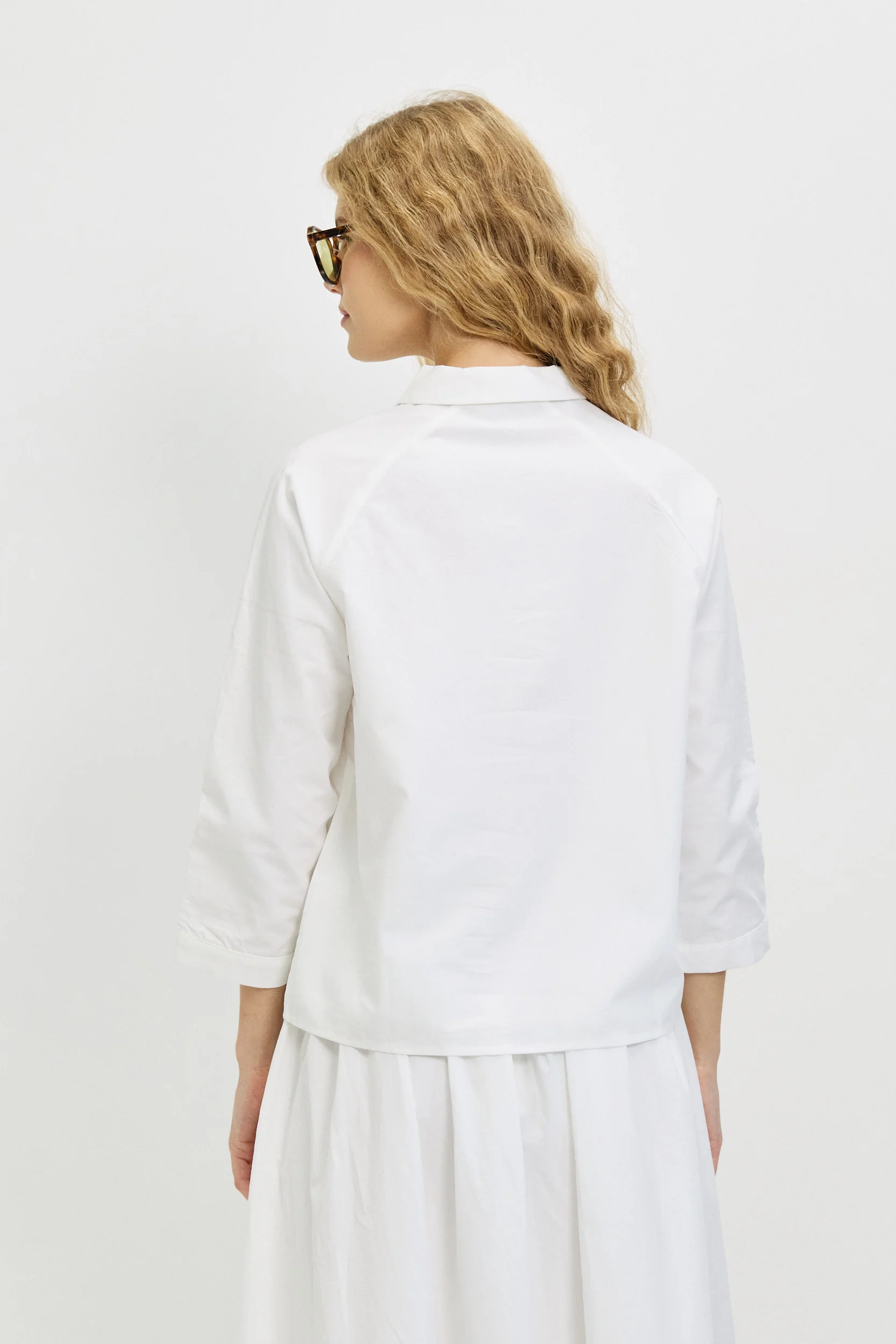 חולצת כותנה עם צווארון WHITE - Image 3
