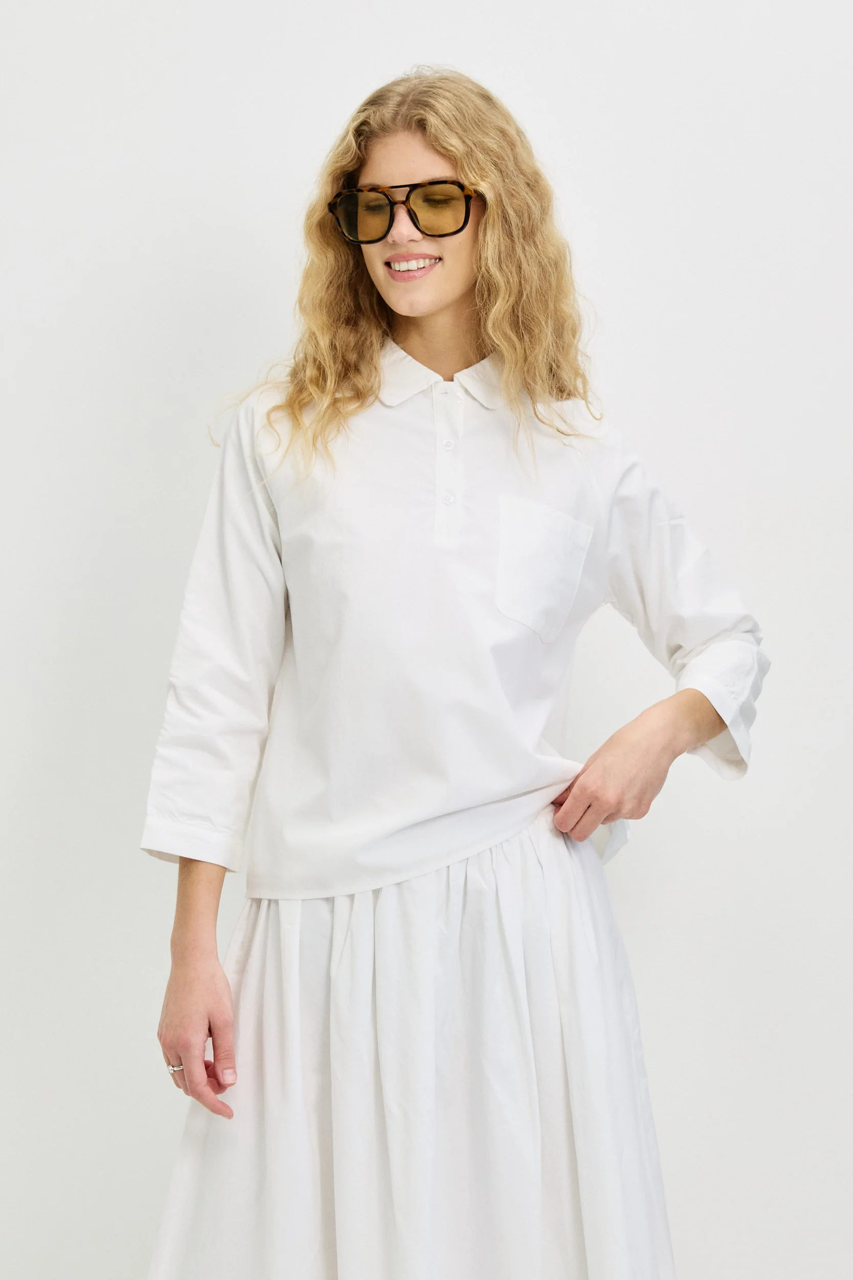 חולצת כותנה עם צווארון WHITE - Image 6