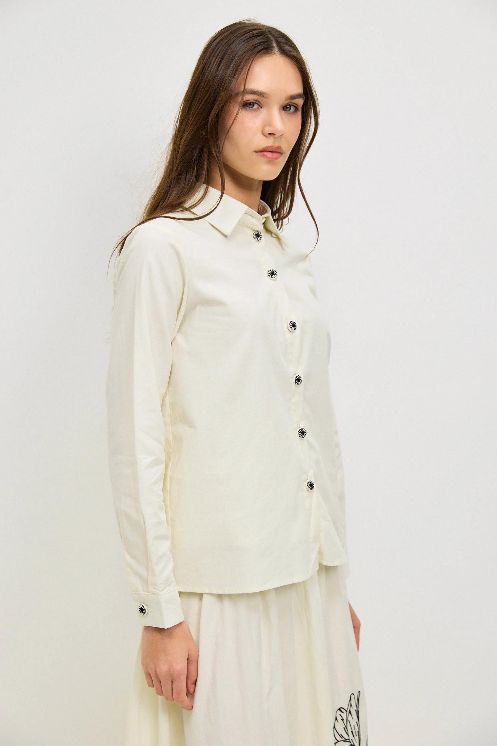 חולצת כפתורים עם רקמה WHITE - Image 3