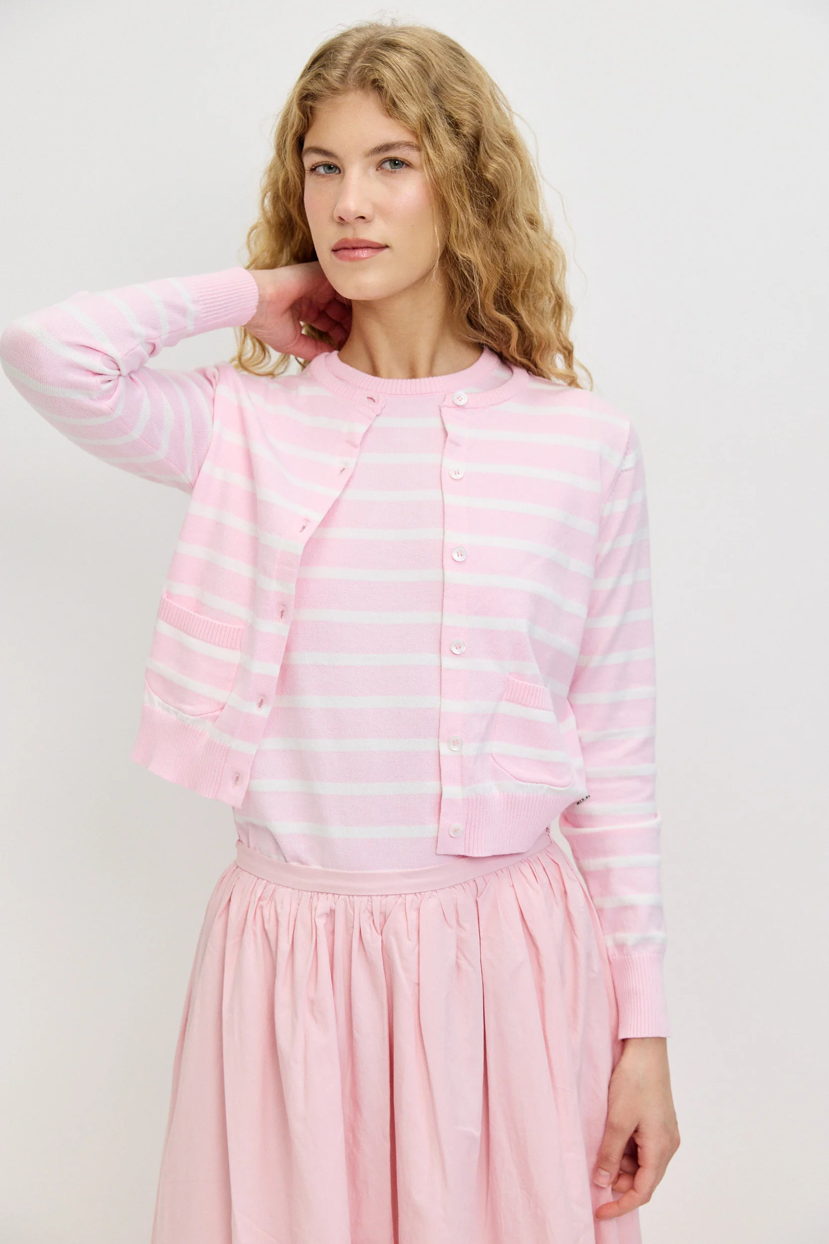 קרדיגן סריג ריב פסים PINK