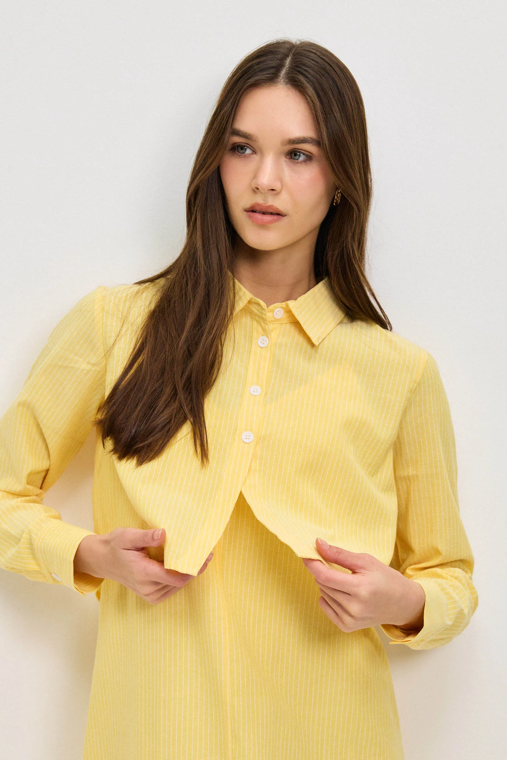 טופ קרופ פסים מכופתר YELLOW - Image 3