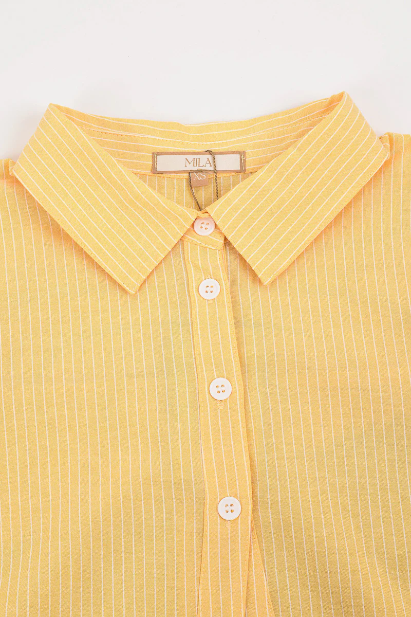 טופ קרופ פסים מכופתר YELLOW - Image 5