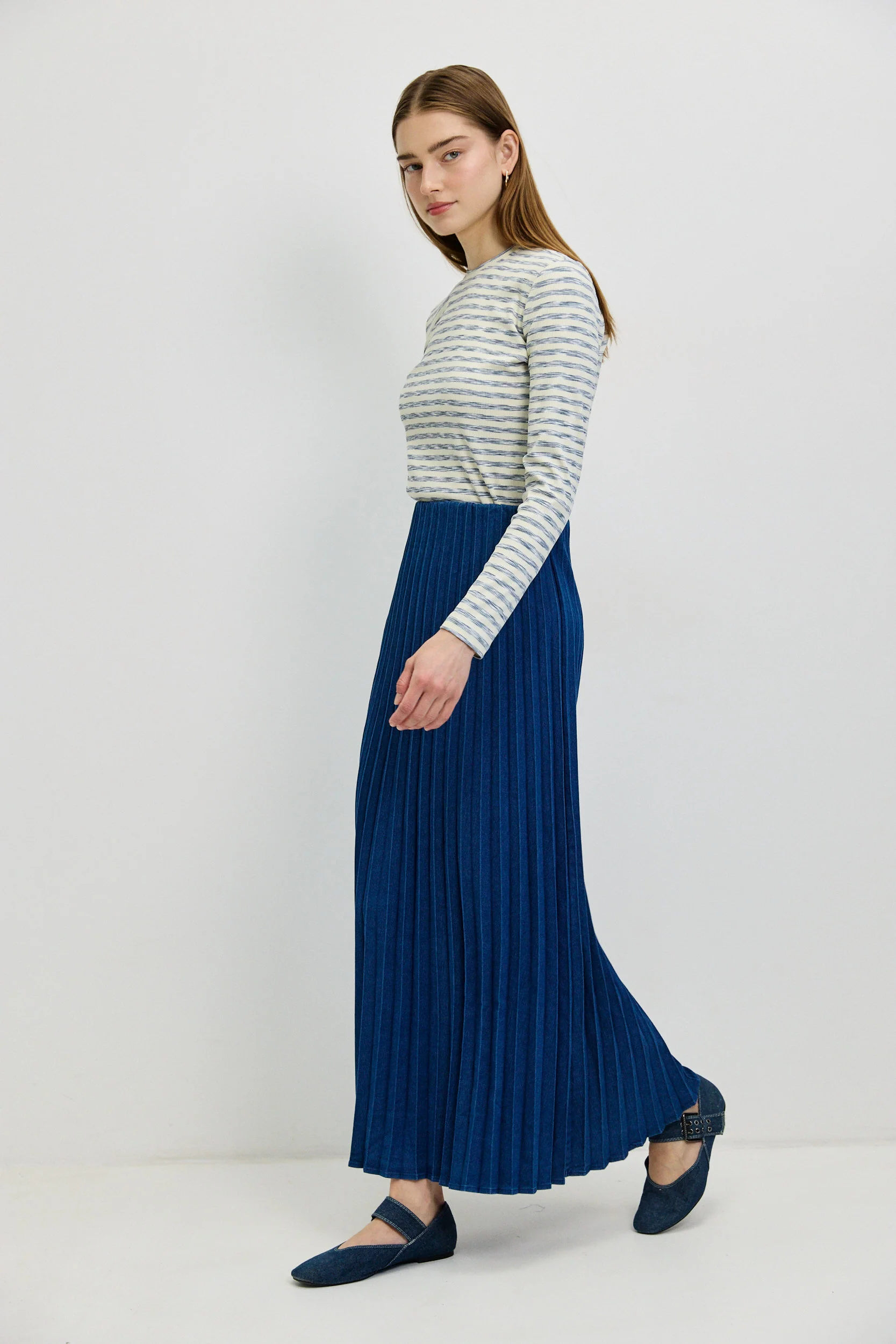 חצאית פליסה גינס DENIM - NAVY - Image 3