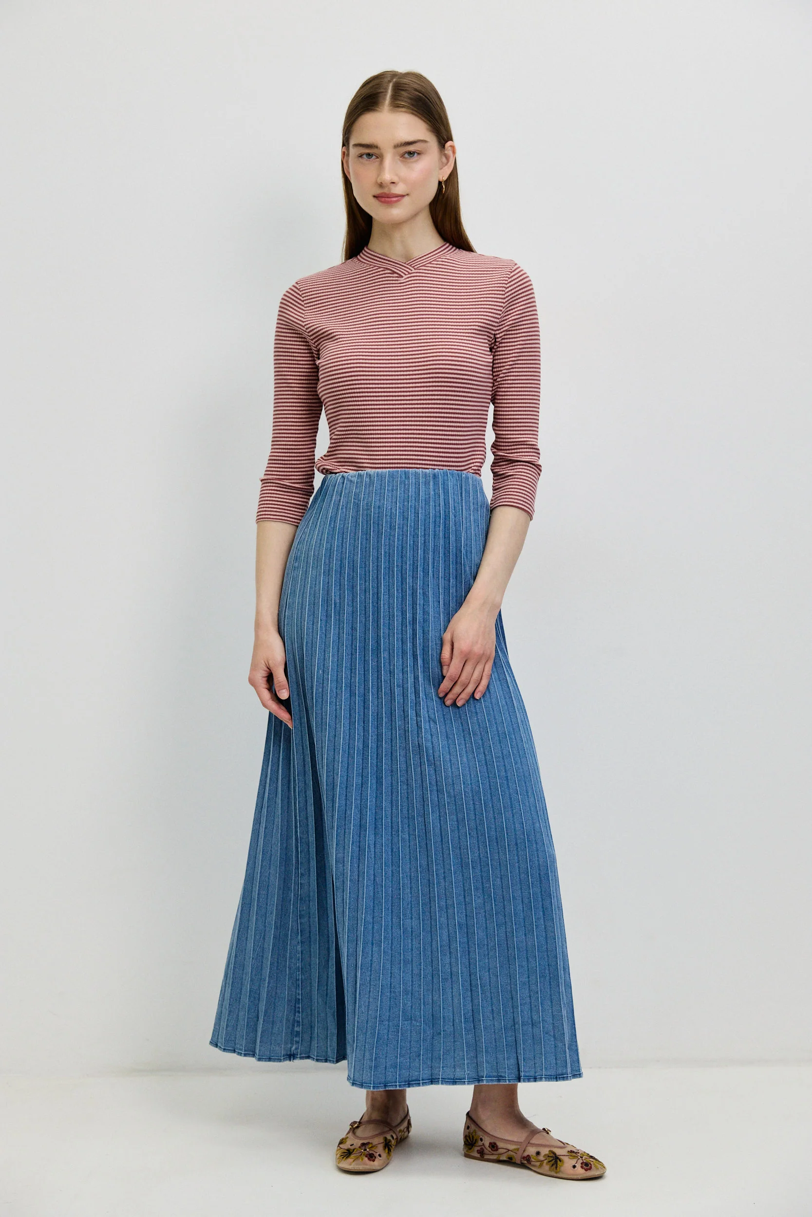 חצאית פליסה גינס BLUE DENIM