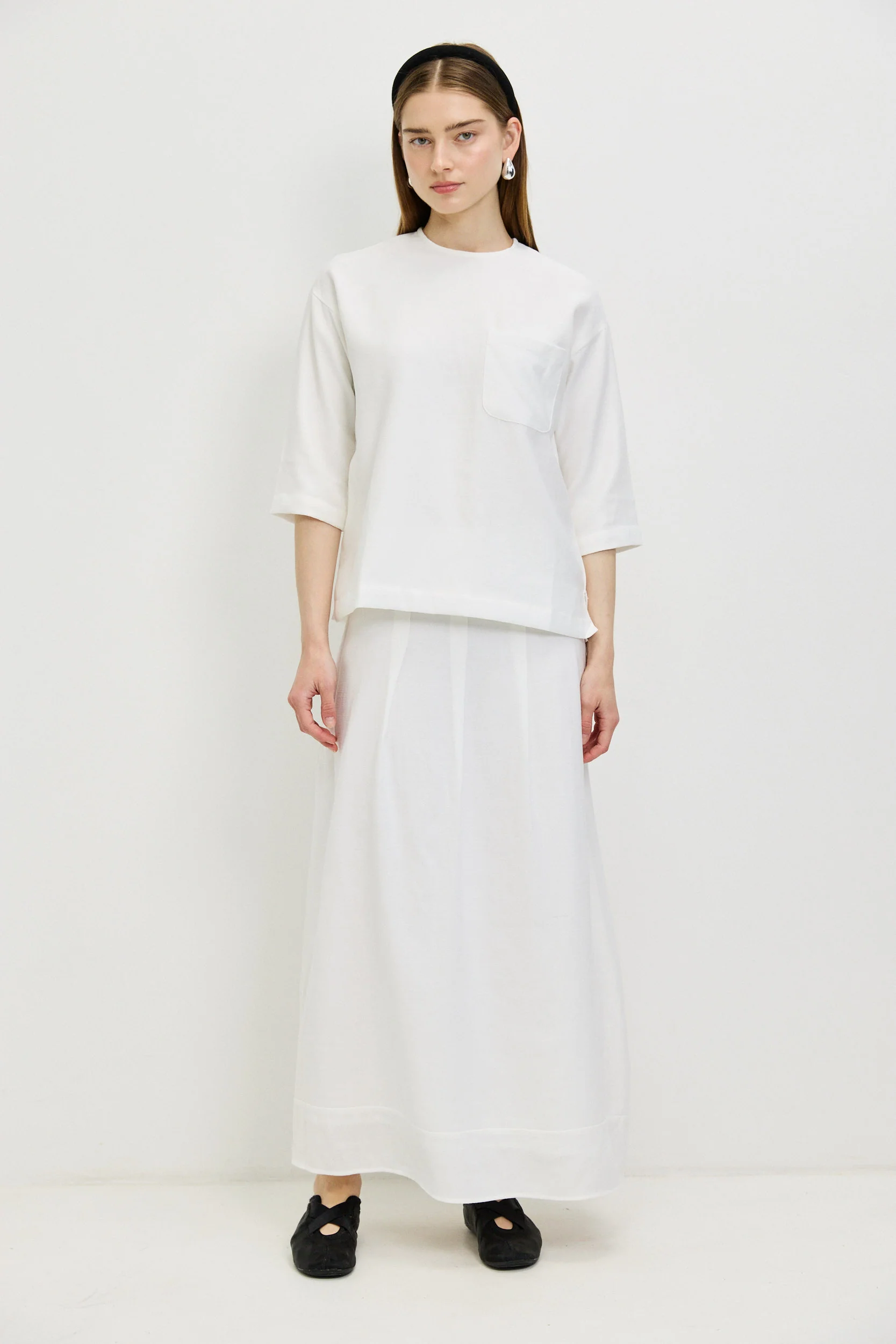 חצאית פשתן כפלים WHITE - Image 3