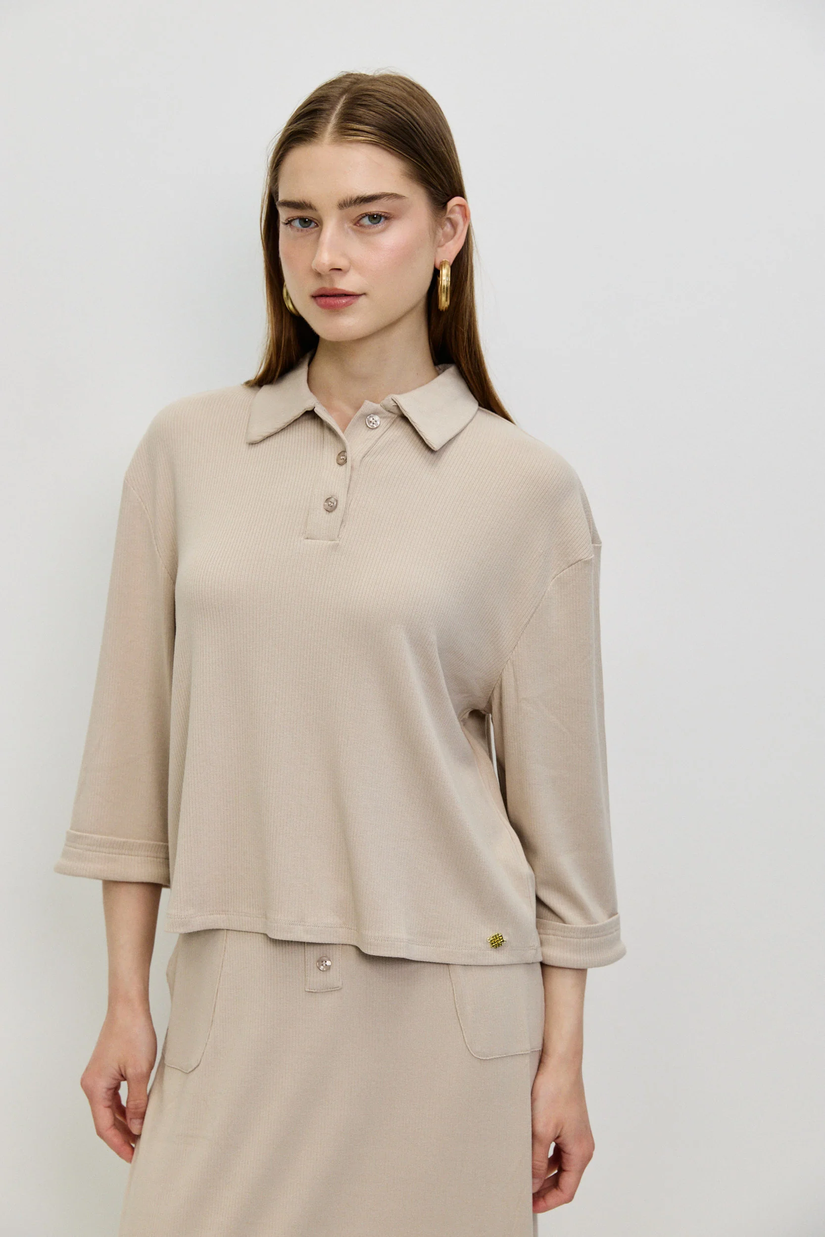 חולצת פולו ריב BEIGE